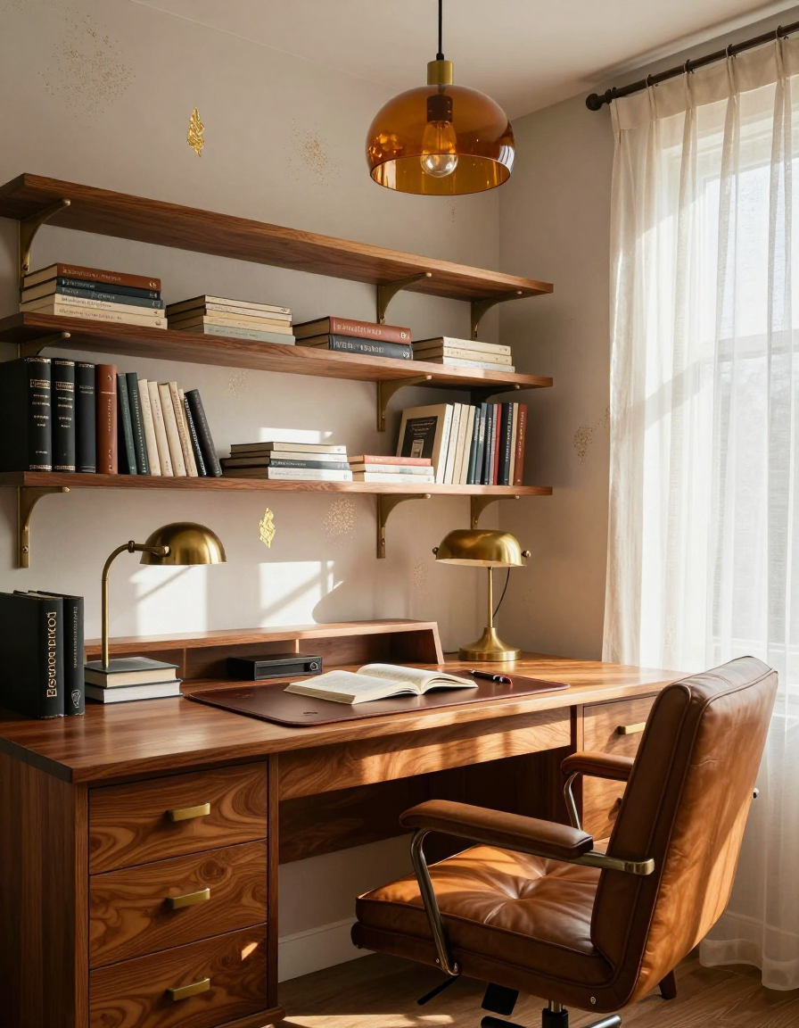 Mid-Century Mid-Century Home Office Built-in Desk design