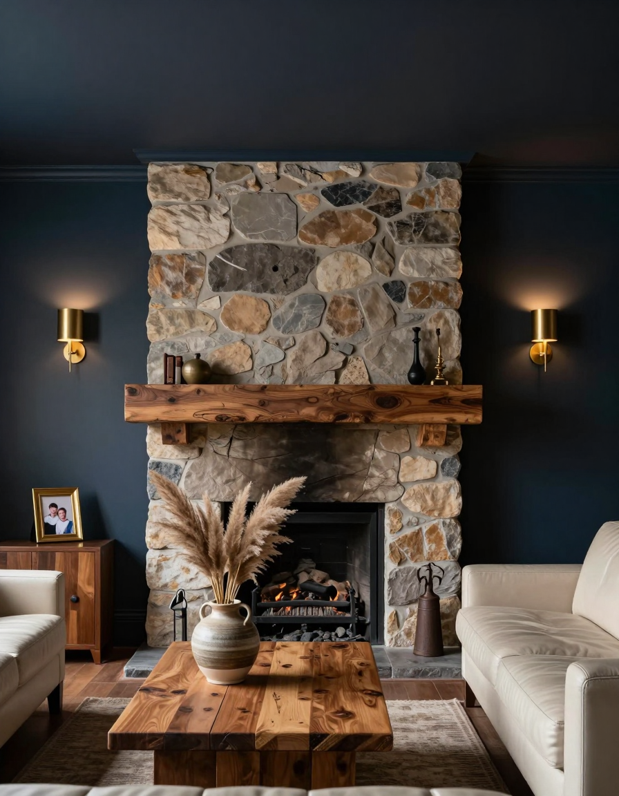 Rustic Rustic Living Room Fireplace Design design